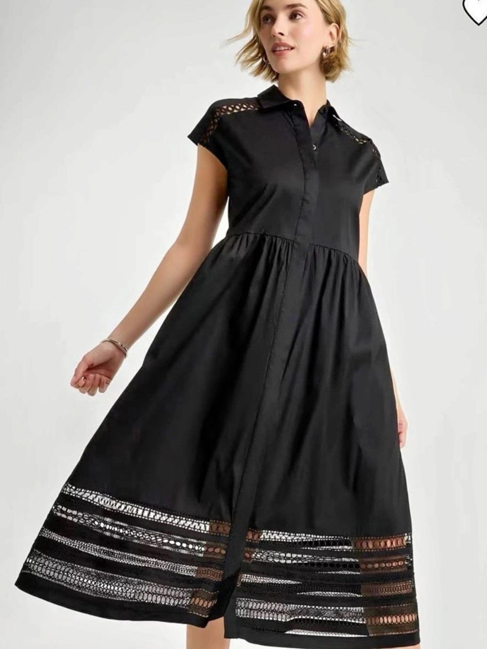 NWT Chico's Black Lace Trim Midi Shirtdress